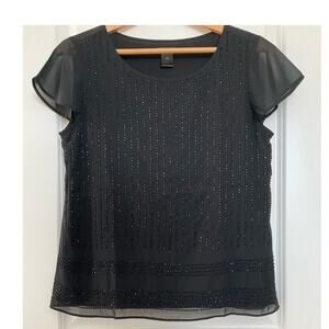 Ann Taylor Women's Black Sequin Blouse Size Small Petite